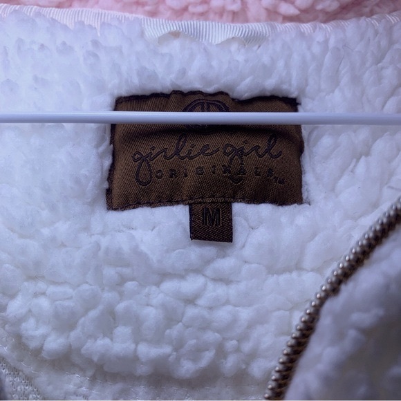 Girlie Girl Originals Medium White Sherpa Half Zip Pullover Pink Collar - Picture 2 of 14